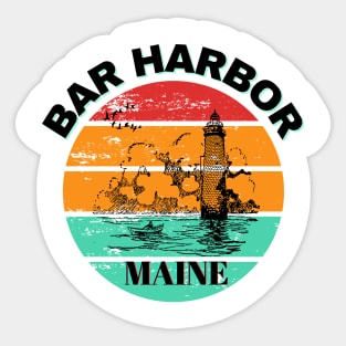 Bar Harbor Maine Lighthouse Retro Sunset Sticker